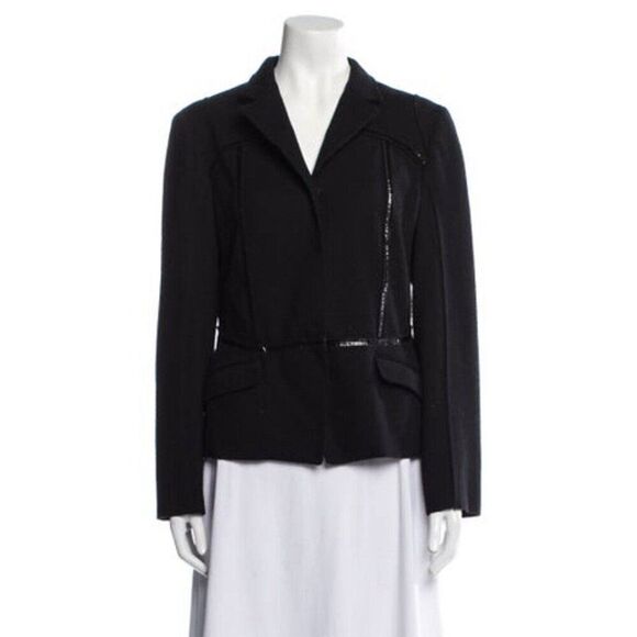 Prada Womens Authentic Vintage 100% Wool Crop solid black Blazer Jacket 48 Large - Picture 1 of 10